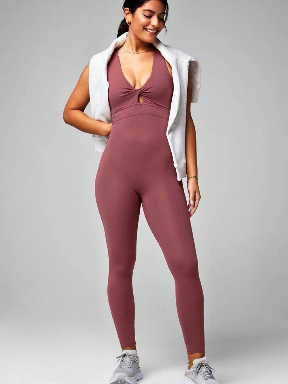 Fabletics Oasis Twist Front 7/8 Jumpsuit in Merlot / Burgundy Size XL